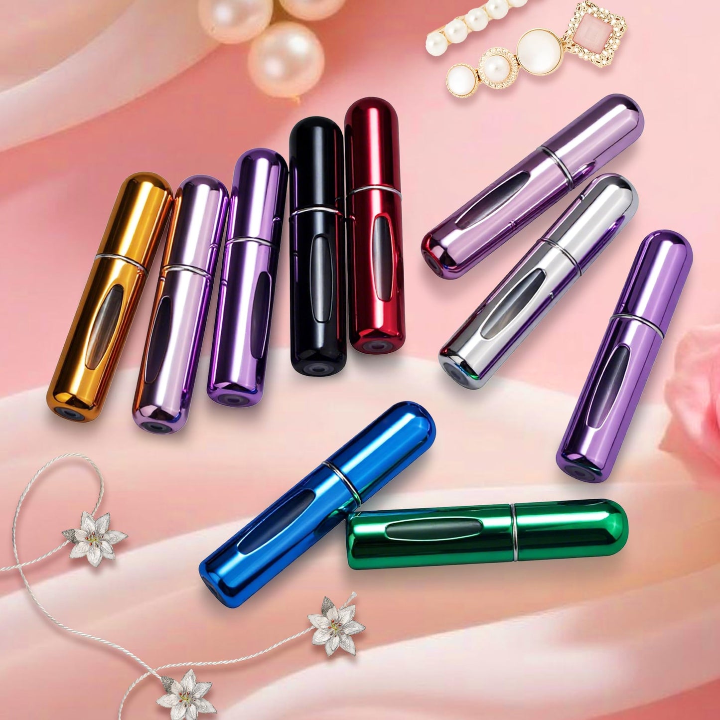 forebile Refillable Perfume Portable Atomizer Bottle Refillable Perfume Spray, Travel Perfume (5ml, 4 Pack) (Silver, Pink, Gold, Black)