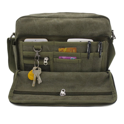 Travel Purse Messenger Bag for Men Womens Canvas Shoulder Bag Handbags Multifunctional Crossbody Bag for Working Travel Change Packet Green