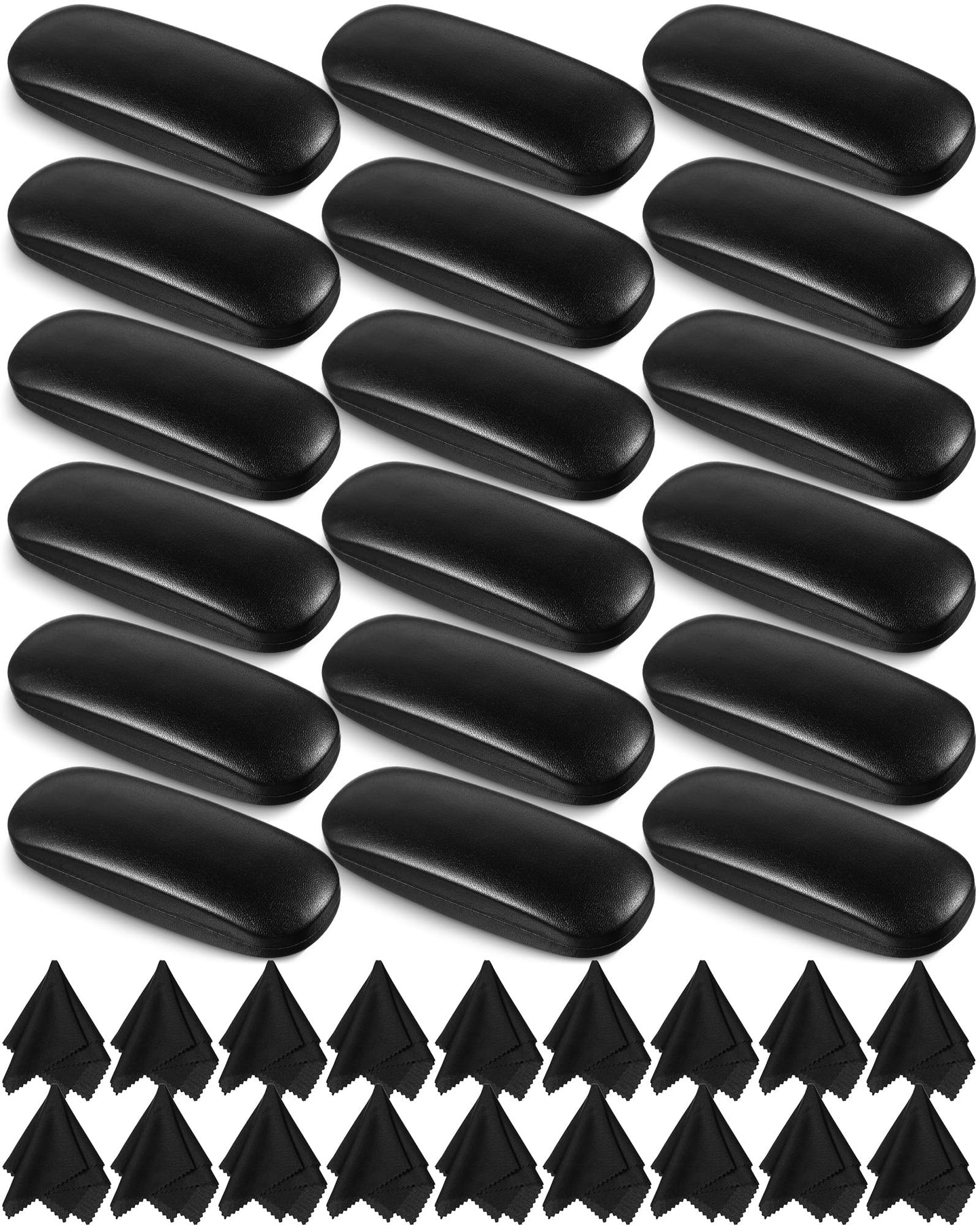 Flutesan 18 Pieces Hard Shell Sunglasses Case Eyeglasses Cases Pocket Glasses Box with Cleaning Cloth (Black)