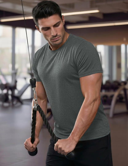 MAGCOMSEN Athletic Shirts for Men Short Sleeve Dry Fit Workout Shirts Moisture Wicking Gym Exercise Performance Shirt Dark Grey, XL