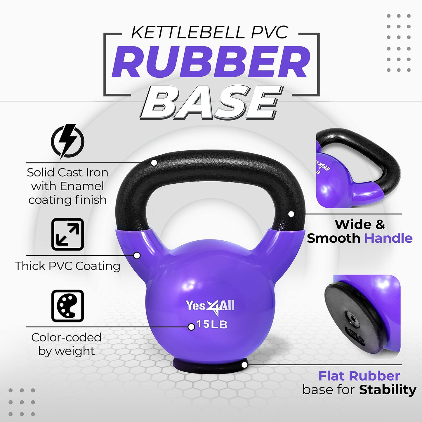 Yes4All Kettlebells Rubber Base, Kettlebell Set for Women, Strength Training Kettlebells Weights (10-65 lbs)