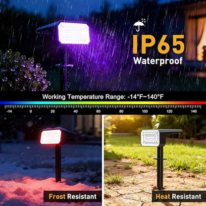 Solar Color Changing Spot Lights Outdoor Waterproof IP68, [12 Pack/32 LED/7 Modes] 2-in-1 Landscape Spotlights, Auto On/Off Solar Powered Flood Lights for Outside Yard Garden Pathway Walkway