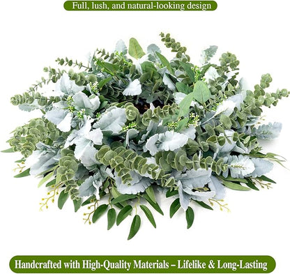 26 Inch Eucalyptus Front Door Wreath for All Season, Large Greenery Lambs Ear Wreath Use for Home Decor Porch Outdoor Indoor Hanging, Modern Farmhouse Style
