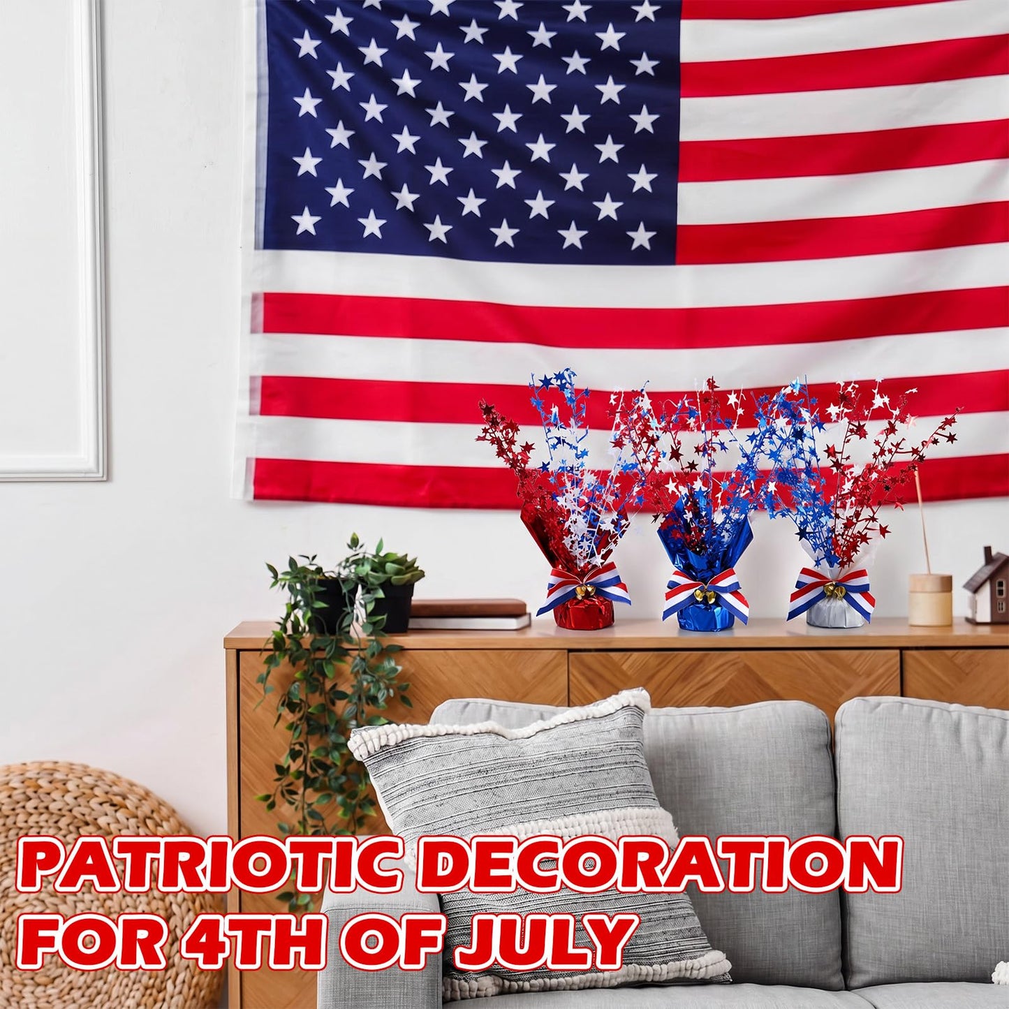 Suncalla 6 Pack 4th of July Table Centerpiece Decoration Red White Blue Patriotic Decorations Metallic Stars Centerpieces for 250th Anniversary Independence Day American Decor