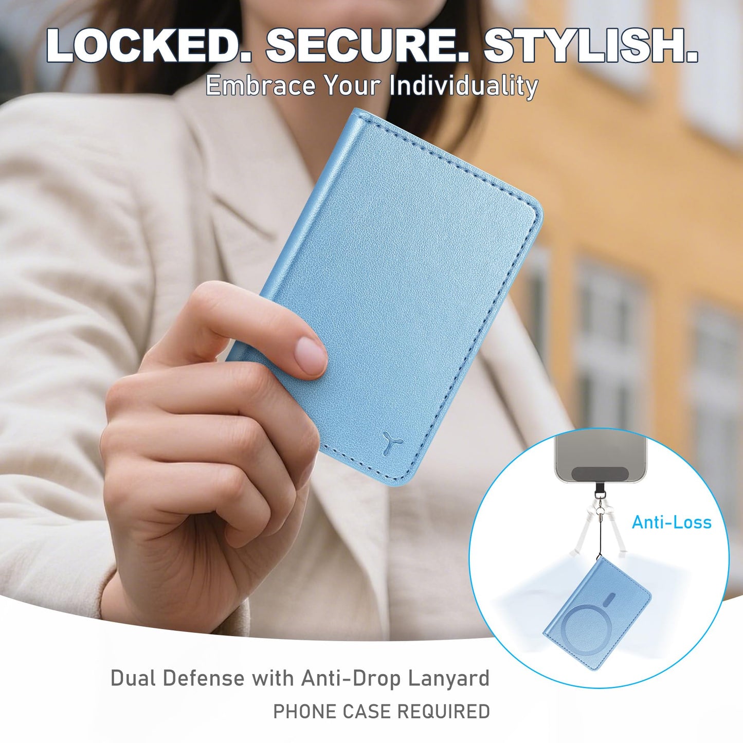 TUCCH for Magsafe Wallet with 6 Card Holders, RFID Blocking Clear ID Window PU Leather Men Women Folio Magnetic Phone Wallet for iPhone 17/16/15/14/13/12/Plus/Air/Pro/Pro Max Series, Pearly Light Blue