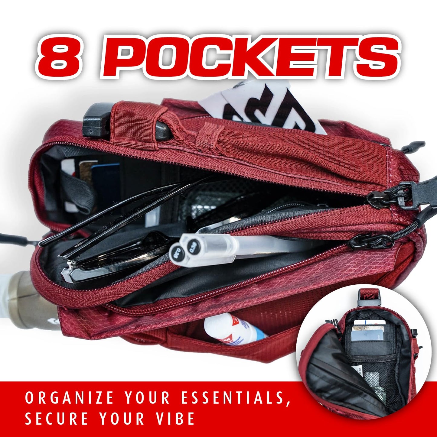 Modular NO-BOUNCE Rave Fanny Pack & Anti-Theft Sling Bag for Men - Waist Bag with 8 Secure Pockets | Festival Fanny Pack Men, Anti Theft (BLACKOUT)