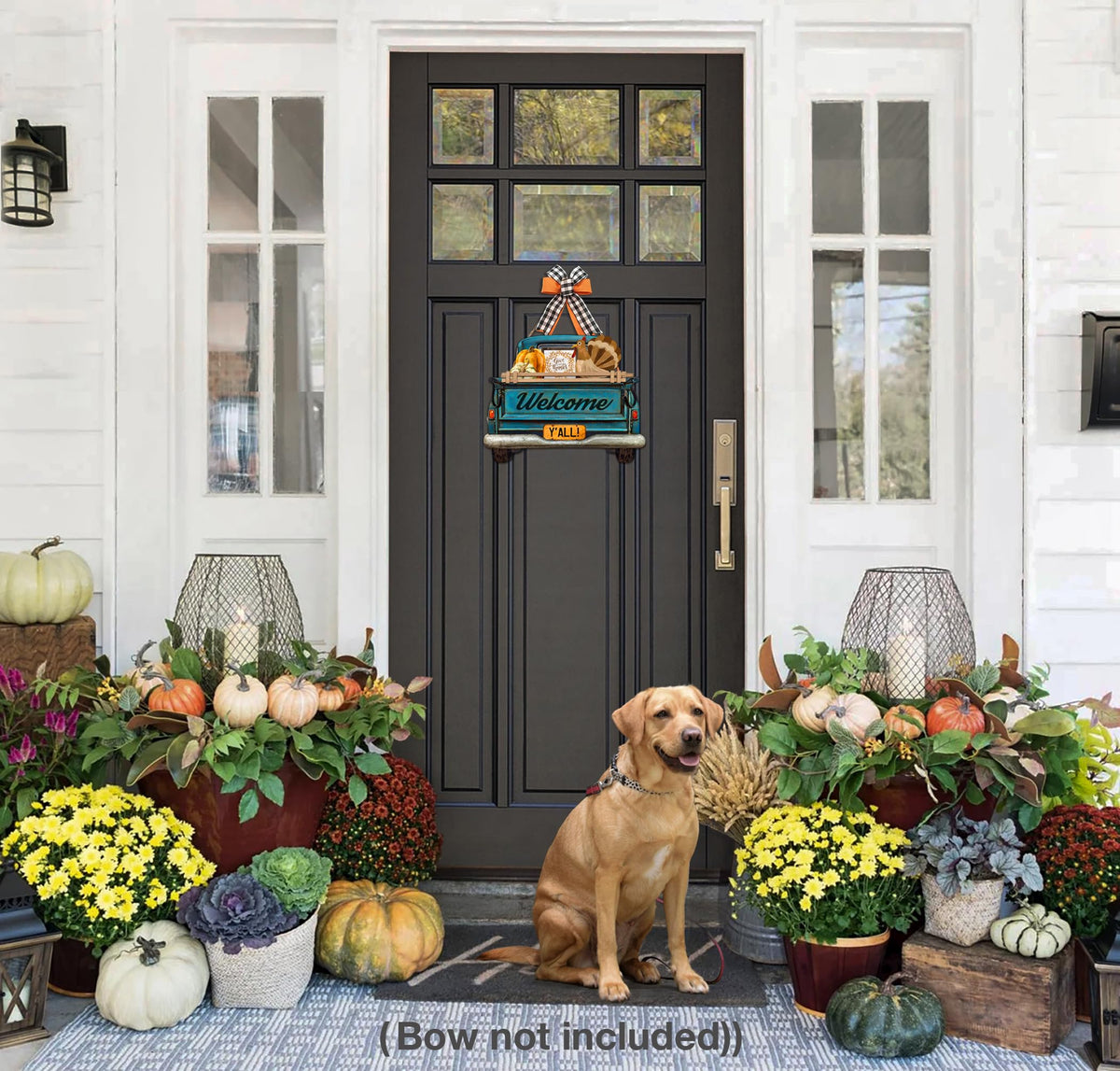 Interchangeable Welcome Sign for Front Door Blue Farmhouse Truck Decor Hanging Sign with 11 Interchangeable Seasonal and Holiday Decor Signs 12x14 in. (Blue Farmhouse Truck)
