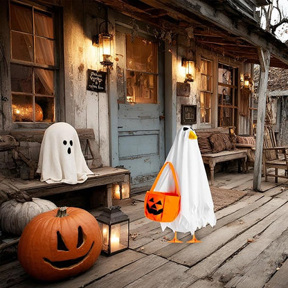 VERTUPET Halloween Ghost Costume for Garden Goose, 23" Outdoor Goose Outfit with Pumpkin Felt Bag, Holiday Yard Decor Accessories