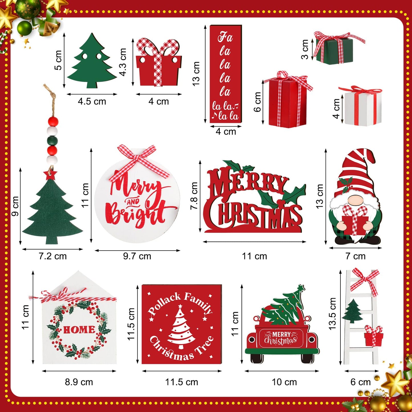 18 Pcs Christmas Tiered Tray Decor Gnome Santa Wood Sign Xmas Tree Table Centerpiece Farmhouse Rustic Table Decor for Winter New Year Home Tabletop