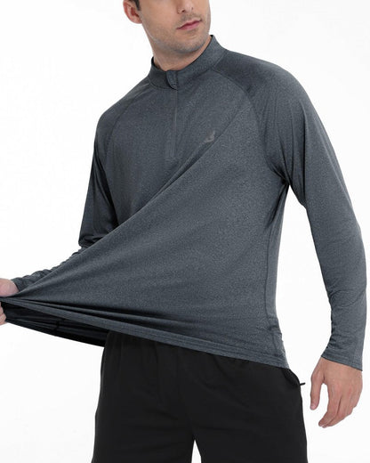 Roadbox Quarter Zip Pullover Men Golf Running Workout Long Sleeve Shirts Lightweight Quick Dry Athletic Rash Guard Shirt Gray