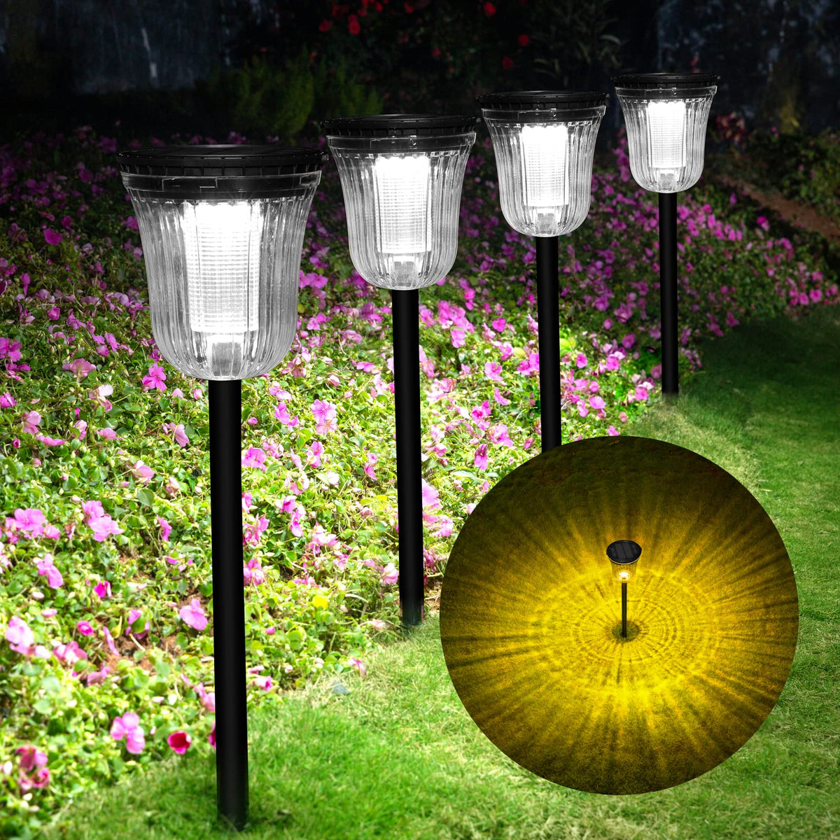 WTGEGF Solar Pathway Lights Outdoor Waterproof, 4 Pack 200 Lumens Super Bright Solar Garden Lights with 2 Lighting Modes, Auto On/Off Outdoor Solar Lights for Yard, Walkway, Lawn, Driveway, Path