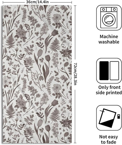 Spring Floral Hand Towels for Bathroom Set of 2 Dark Brown White Flower Leaves