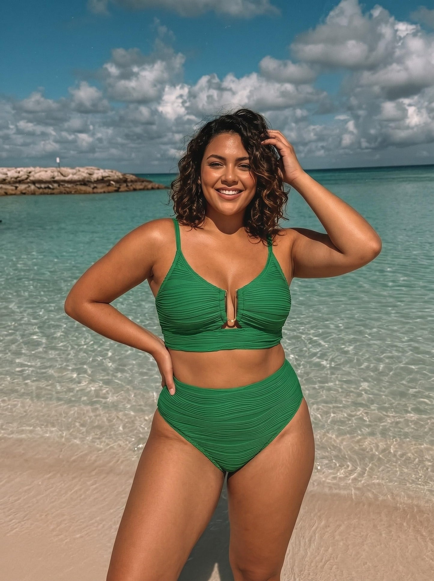 Herseas Womens Sexy U Wired Ruched Push Up 2 Piece Bikini Sets Tummy Control High Waisted Bathing Suits Cutout Adjustable Straps Swim Suits Chic Cruise Essentials Dark Green Medium