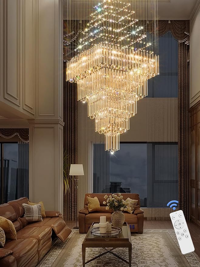 D40''X H120'' Extra Large Chandeliers for High Ceilings Crystal Raindrop Chandeliers Large Villa Chandelier Entrance Foyer Square Ceiling Light LED Dimmable 2700K-6000K 16 led bulbs include