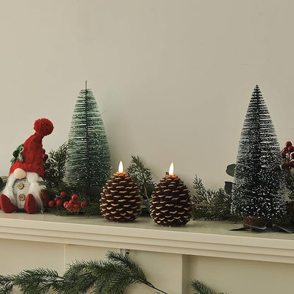Battery Operated Christmas Candles with Remote and Timer, 2 Pack LED Flameless Pinecone Candles, Flickering Wick Real Wax Pine Cone Candle for Xmas Holiday Fireplace Decoration