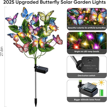 Solar Lights Outdoor Garden Decor: Gardening Gifts for Women Mom - 6 Pack 102 Butterfly Solar Lights with Colorful Bulbs - Outside Waterproof Christmas Decorations for Yard Patio Pathway Porch Lawn