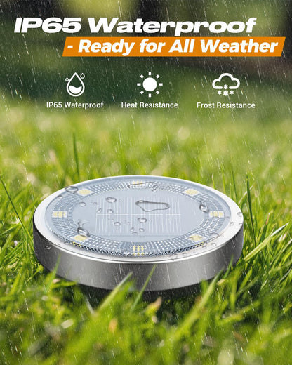 btfarm 16 Pack Solar Ground Lights Outdoor, 8 LED Solar Disc Lights IP65 Waterproof Flat Solar Light, Pathway Lights Solar Powered for Garden Lawn Patio Yard Path Landscape, Cool White