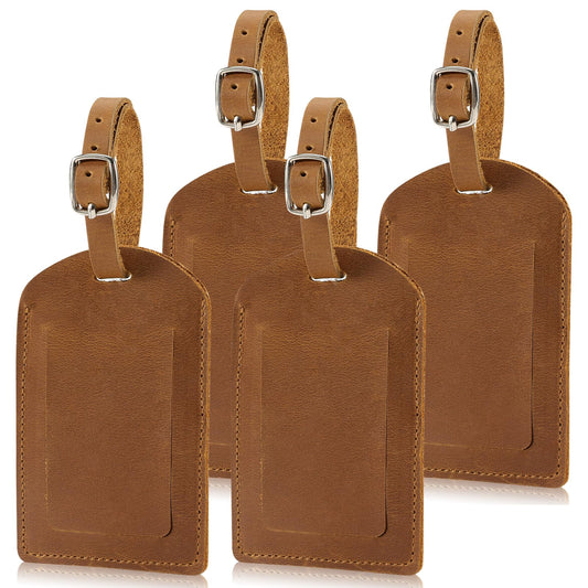 Ringsun Genuine Leather Luggage Tag for Suitcases ID Tags Bag Tags for Luggage (4 Pack)