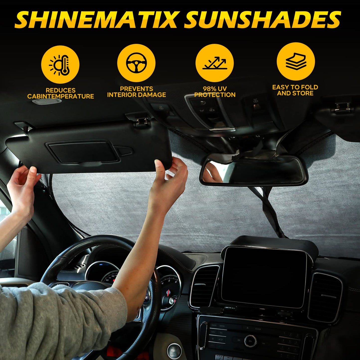 Windshield Sun Shade - Car Sun Shade Windshield, Foldable UV Ray Reflector car Shade Front Windshield, Sun Visor for Car Keeps Your Vehicle Cool, for Most Sedans SUV and Trucks - Large 63 x 33.5 in