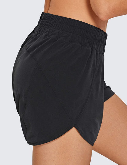 CRZ YOGA Womens High Waisted Running Shorts Mesh Liner 3'' Dolphin Quick Dry for Athletic Gym Track Workout with Zip Pocket Black X-Small