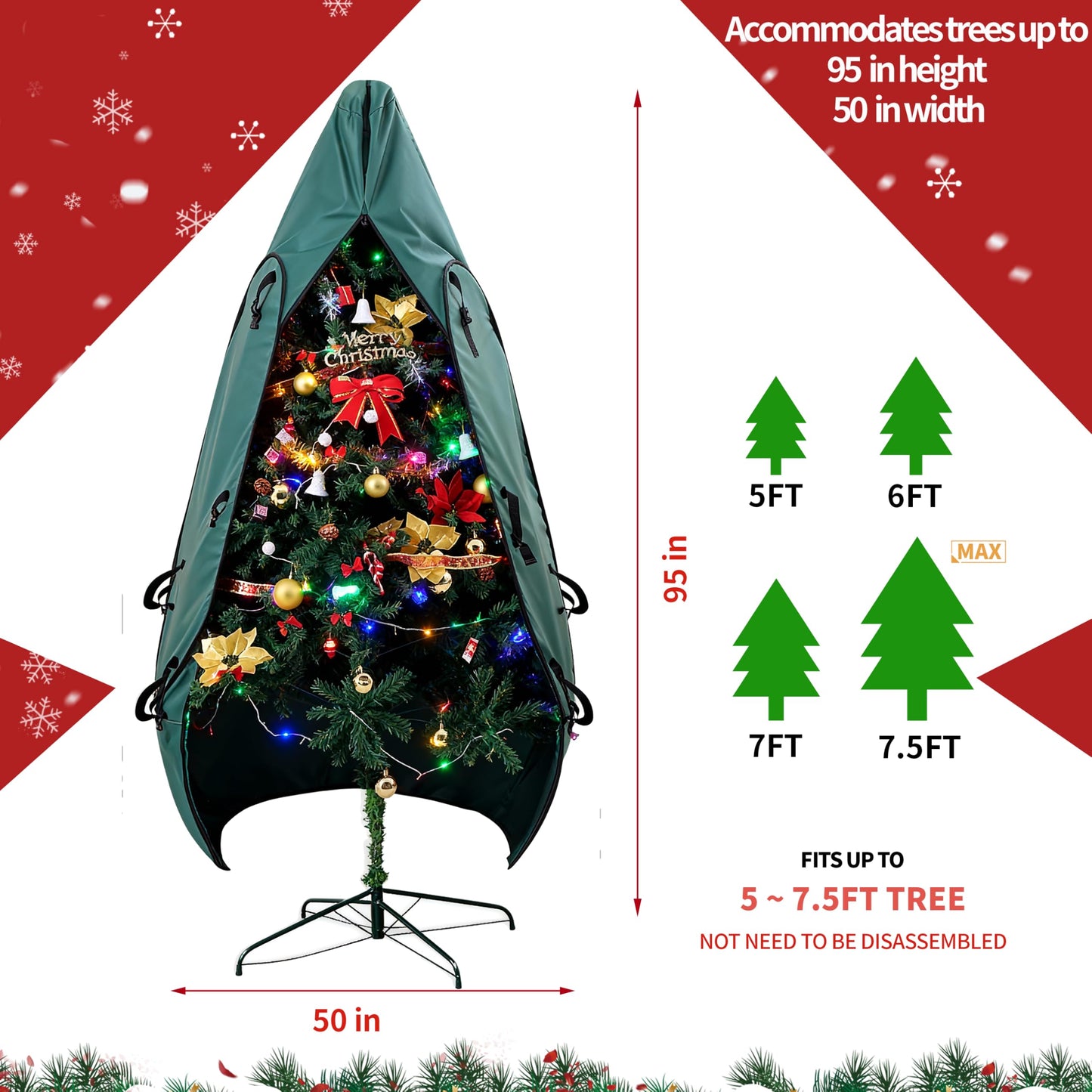 BakCover Upright Christmas Tree Storage Bag 7.5 Ft, Christmas Tree Cover Fit for 6 Ft to 7.5 Ft, Christmas Tree Covers for Upright Storage, Christmas Tree Bag