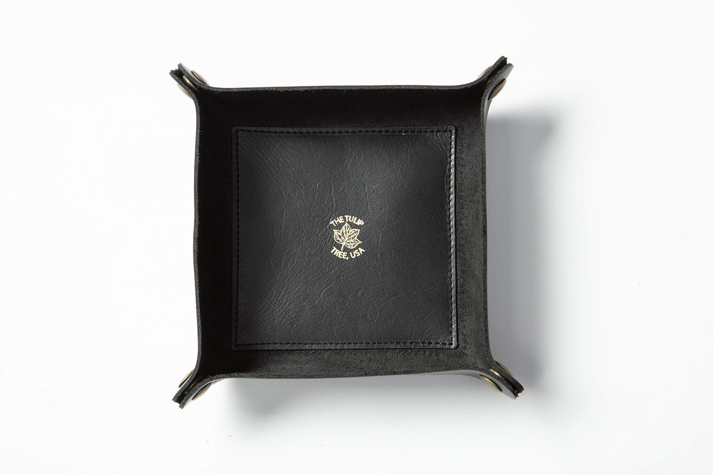 USA Handmade Premium Leather Valet Tray, Folds Flat! Dice Rolling Basket and Organizer with Brass Snaps - for Keys, Jewelry, Coin, EDC, Watch Storage Caddy - Black Medium