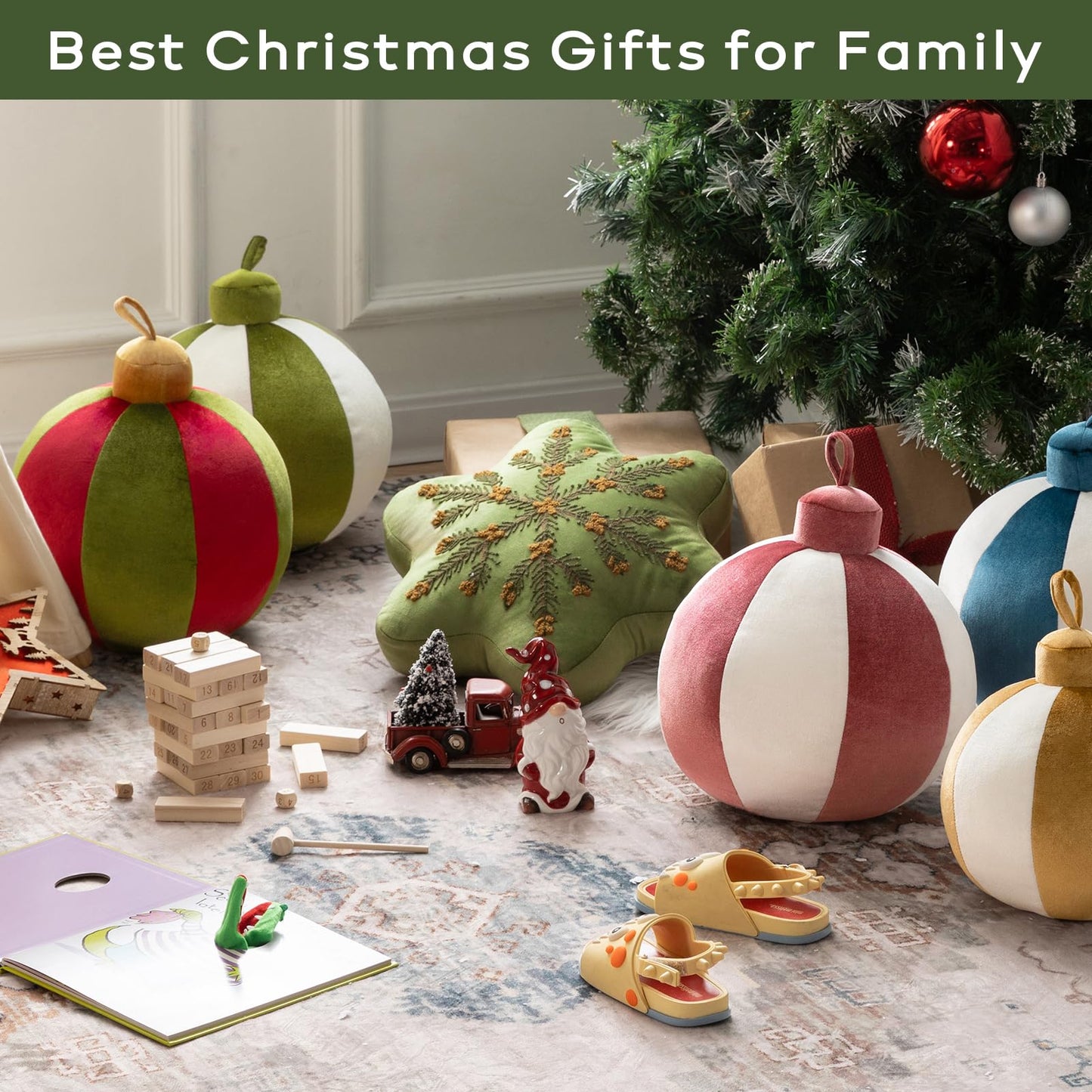 Ashler Merry Christmas Bell-Shaped Pillow, 11x11 Inch Velvet Hangable Decorative Holiday Pillow for Xmas Tree, Couch, Living Room, Bed, Yellow