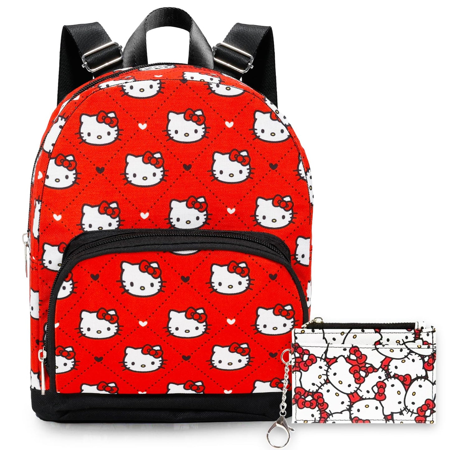 Hello Kitty Mini Backpack with Wallet Set - Bundle with 10” Woven Backpack with Front Pocket and Card Organizer for Women | Hello Kitty Travel Bag Set