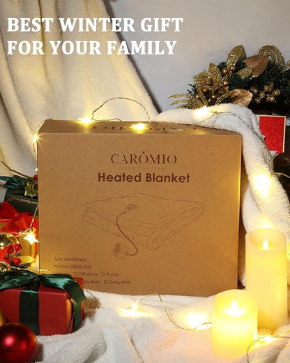CAROMIO Heated Blanket Full Size, Waffle Weave Electric Blanket Throw with LCD Controller, Fast Heating, 10 Heat Levels & 1-12H Time Settings, ETL Certified, Machine Washable, Off White, 72" x 84"