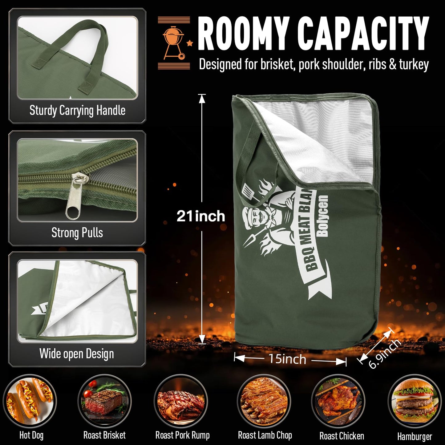 Upgraded Insulated BBQ Blanket for Resting Meat-BBQ Smoker Accessories Gifts for Men Dad Husband-Air Fryer/Kitchen/Camping/Baking/Party Essential-Bag for Brisket/Steak/Pork Shoulder/Turkey (21inch)