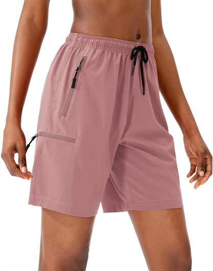 SANTINY Women's 5''/ 7''/9'' Hiking Cargo Shorts Quick Dry Lightweight Summer Shorts for Women Athletic Golf Zipper Pockets(Dusty Pink_XL)