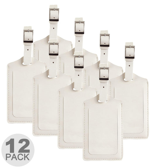 Travelambo 12 Pack Luggage Tags Faux Leather for Suitcases Travel Bag Labels with Protection Cover ID (Ivory)