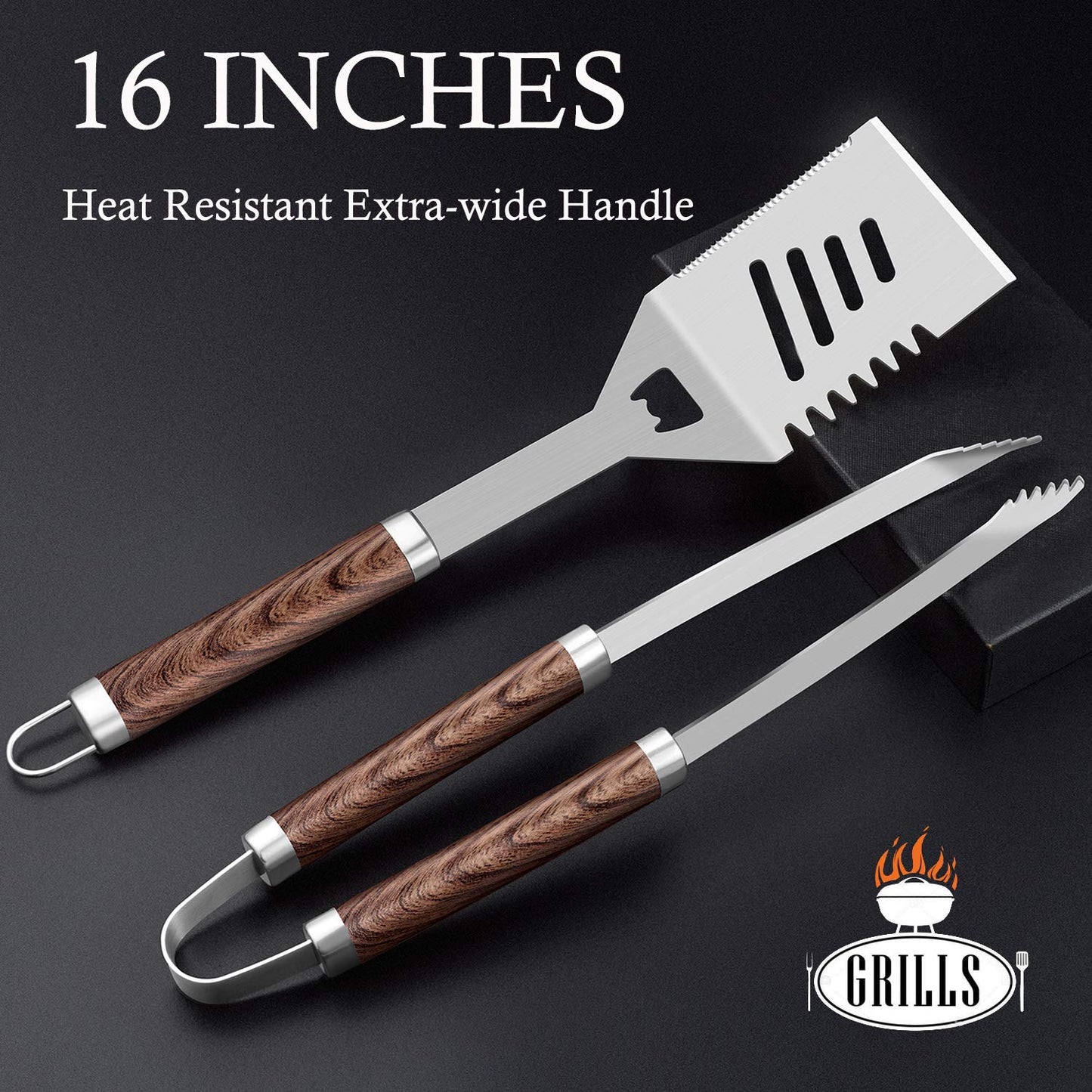 ROMANTICIST 26pcs Grilling Gifts for Men, Dad Gifts for Father's Day, Stainless Steel BBQ Grill Accessories Tools Set, Heavy Duty BBQ Utensils Kit with Apron, Thermometer, Mats in Aluminum Case Brown