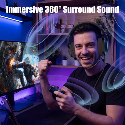 WIRWTRU S30 Gaming Headset with Microphone,198g Lightweight Design, Wired Gaming Headphones for Xbox, Xbox Series X|S, PS5, PS4, Switch, PC, Noise Cancelling Mic, Soft Earmuffs (Black)