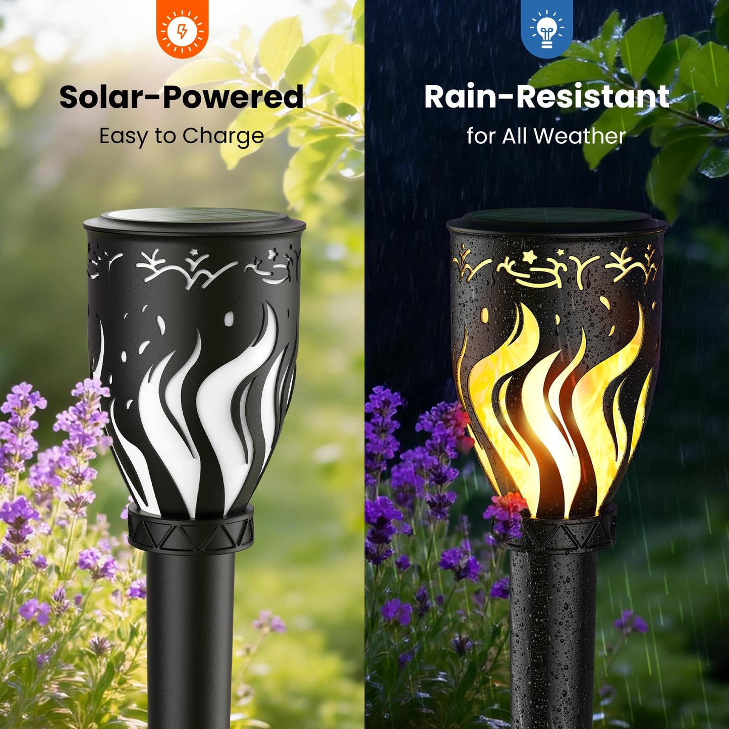 MrCrafts Nature Solar Lights Outdoor 4 Pack - 40'' Solar Powered Pathway Lights with Flickering Flame, Ideal for Gardens, Pathways, Patio, Balcony, Pool - Christmas, Halloween & Year - Round Decor