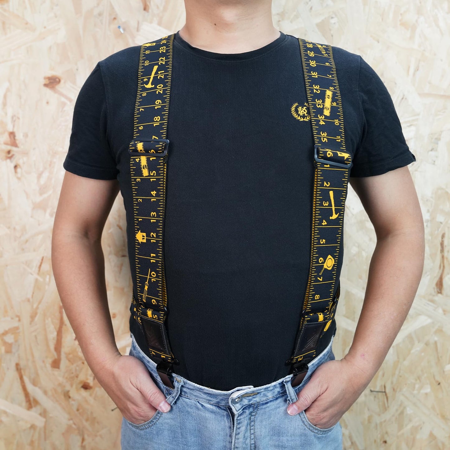 KUNN Men's Suspenders Heavy Duty 2 Inch Side Clip Adjustable Elastic Braces Truck Style Work Suspender,Black Rule