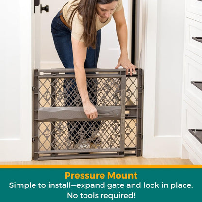 MYPET Paws Portable Pet Gate: 26-40" Wide Expandable, Pressure Mounted No Tools Needed, Durable Dog Gate for Doorways, Made in USA, 23" Tall, Fieldstone Gray