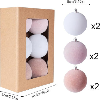 Amooca 3.15in Large Christmas Balls Ornaments Flocking Xmas Tree Hanging Decoration New Year Holiday Party Baubles 6pc Set Pink White