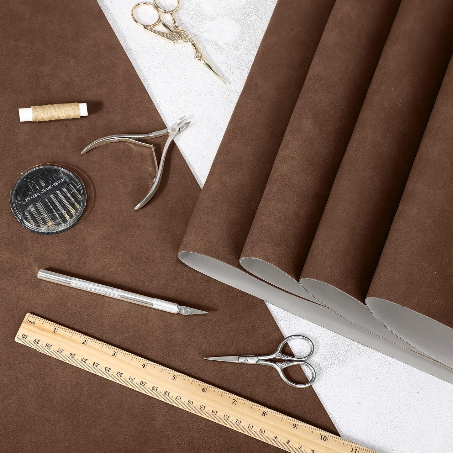 Huhumy 5 Pieces Laserable Leather Sheets Leatherette Sheets for Laser Engraving Leather Laser Engraving Supplies for Art Craft Supplies and Materials(12 x 24 Inch,Dark Brown)