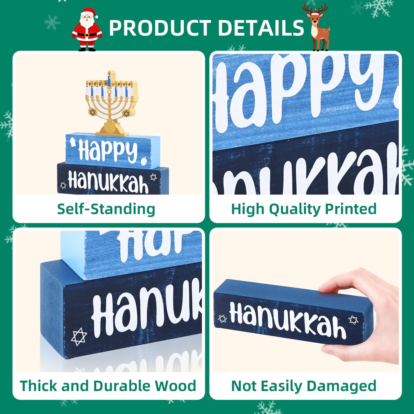 3 Pcs Hanukkah Wooden Tiered Tray Decor, Menorah Decorations Gifts for Home, Jewish New Year Table Centerpiece for Xmas Party Kitchen Office