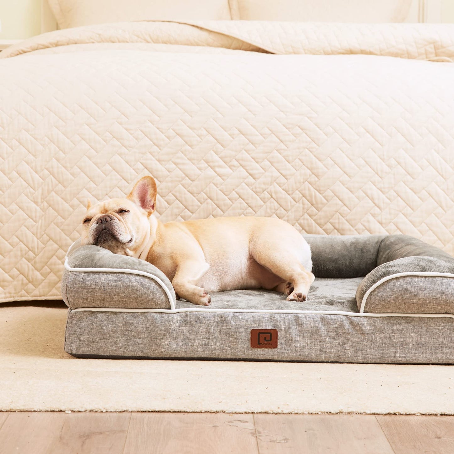 EHEYCIGA Orthopedic Dog Beds Large Sized Dog, Waterproof Memory Foam Pet Bed with Sides, Non-Slip Bottom Large Pet Bed with Washable Removable Cover, Grey