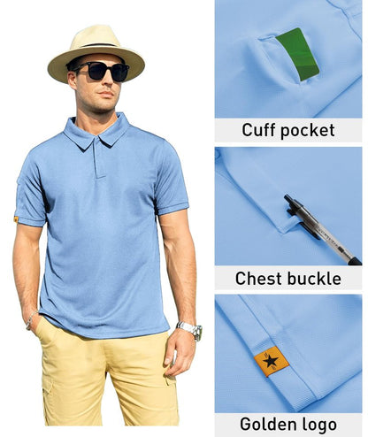 ZITY Mens Polo Shirt Short Sleeve Sports Tactical T-Shirt Athletic Golf Polos Daily Casual Stylish Collared Shirts for Men Moonblue 4X-Large