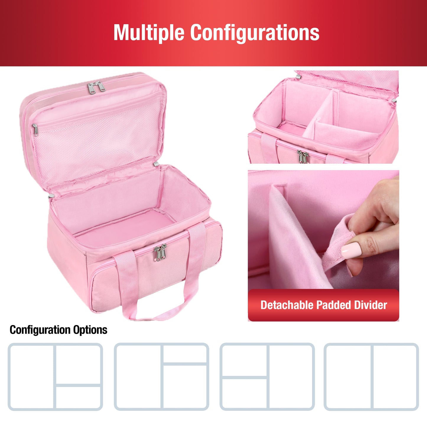 SINGER Sewing Accessories Organizer (Bag Only) – Double Layer Portable Sewing Storage Bag | 2 Detachable Pouches and 18 Compartments, Large Sewing Supplies & Crafting Carry-all (Pink)