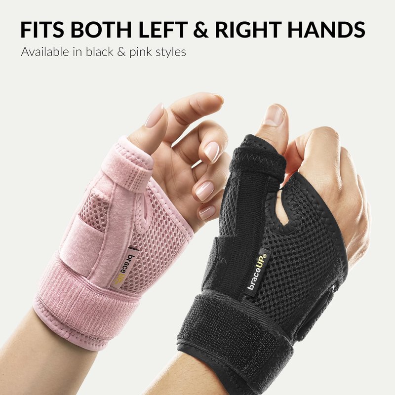 BraceUP Thumb Splint Brace Right Left Hand Women and Men, Spica Splint, CMC Thumb Brace with Thumb Support, for Arthritis, Tendonitis, Carpal Tunnel Pain Relief and Thumb Sprain (Pink)