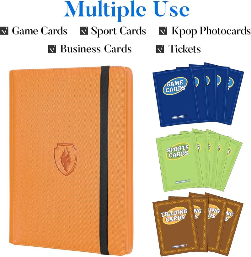 Premium 9 Pocket Card Binder - Sturdy PU Cover Trading Card Album for 360 Cards | Sleek Orange Holder for Game & Sports Cards