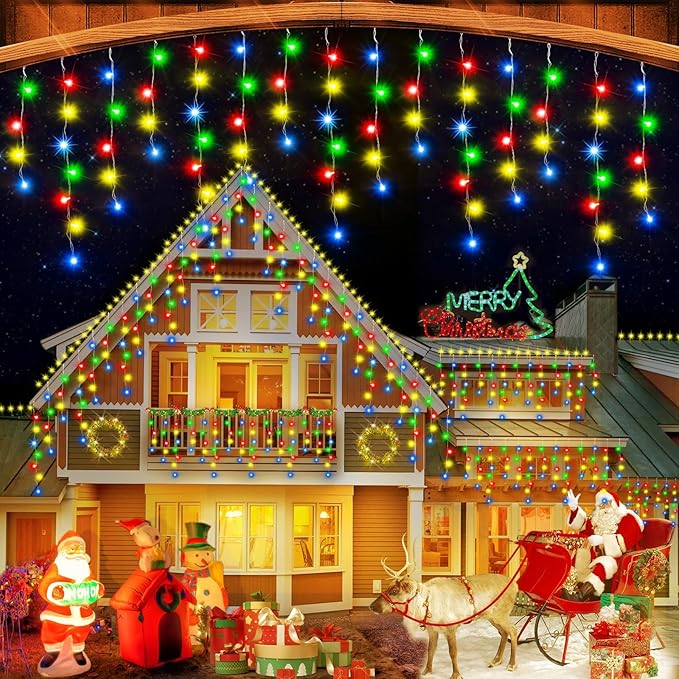 52FT Christmas Lights Outdoor, 512 LED Outdoor String Lights Waterproof Plug in with 8 Modes & Timer, Christmas String Lights for Tree Party, Garden, Holiday Decorations（Multicolor）