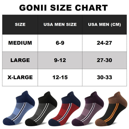 Gonii Men's Running Athletic Ankle Socks - Thick Cushioned Low Cut Socks (5 Pairs)
