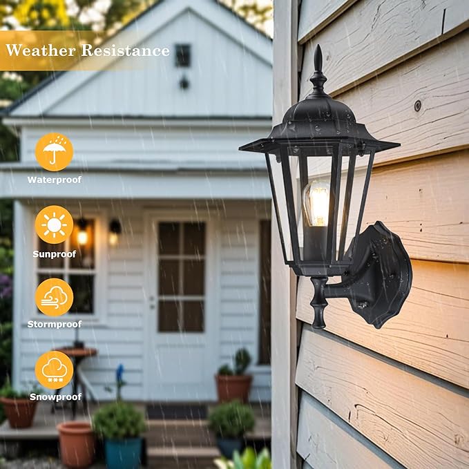 GRUENLICH Dusk to Dawn Outdoor Wall Sconce, Exterior Front Porch Lighting with Clear Glass, Black Aluminum Outside Coach Light for Patio Doorway Garage, 1 Pack