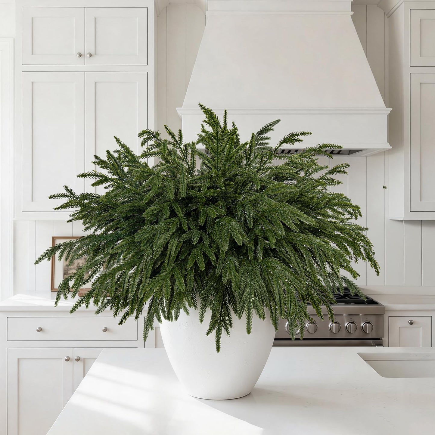 HOHOTIME 16 Pcs Christmas Norfolk Pine Branches, Real Touch Artificial Norfolk Pine Stems, Faux Evergreen Greenery Picks for Vase Fillers, DIY Garland Wreath Mantel Christmas Home Decor