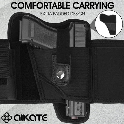 AIKATE Upgraded Belly Band Holster for Concealed Carry, Deep Concealment Gun Holster for Men, Waistband Holsters Fits for Glock 19, 17, M&P Shield 9MM Most Pistols (Fits Belly Up to 55", Right)